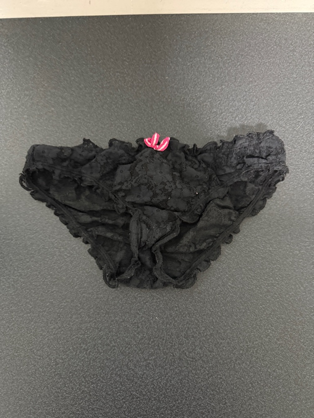 Black Lace Bikini Panty with Pink Bow Accent